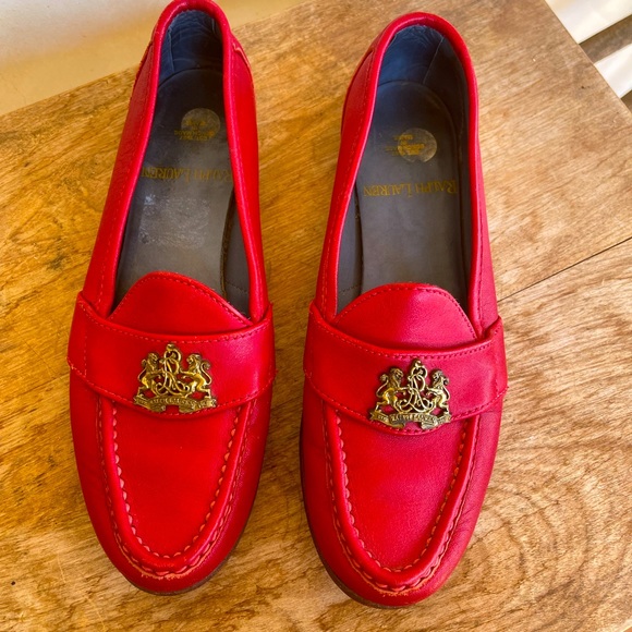 RALPH LAUREN Vtg 80’s Red Leather Loafers Crest Bench Made in Maine USA 8 RARE!! - Picture 3 of 12